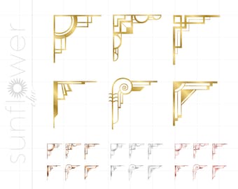 Gold Art Deco Corners Png Svg Dxf Jpg Pdf Downloads | Gold Silver Rose Gold Gatsby Art Deco Corners Clip Art Cricut Cut File Download SC6M