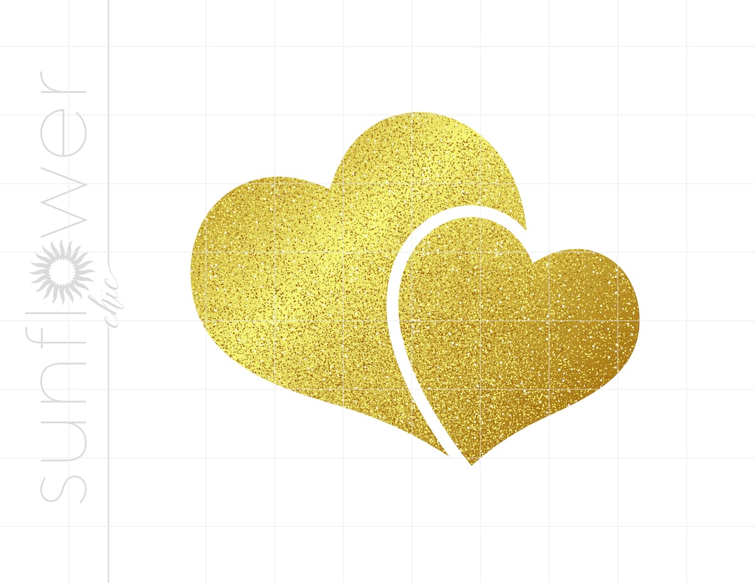Gold Two Hearts Print and Cut PNG Download Gold Double Hearts Clipart