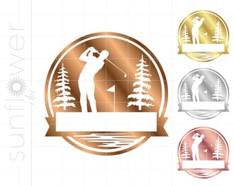 Gold Golf Name Plate Art Png Svg Dxf Jpg Pdf Downloads | Gold Silver Rose Gold Golfing Theme Silhouette Cricut Cut File Download SC1905M