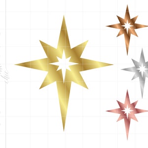Christmas Star Png Svg Dxf Jpg Pdf Downloads | Gold Silver Rose Gold Christmas Star Silhouette Cricut Cut Files Christmas Download SC1122M