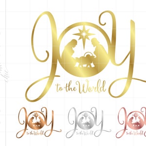 Alegría al mundo Png Svg Dxf Jpg Pdf Descargas / Oro Plata Oro Rosa Navidad Alegría Al Mundo Silueta Cricut Archivos de Corte SC1126M