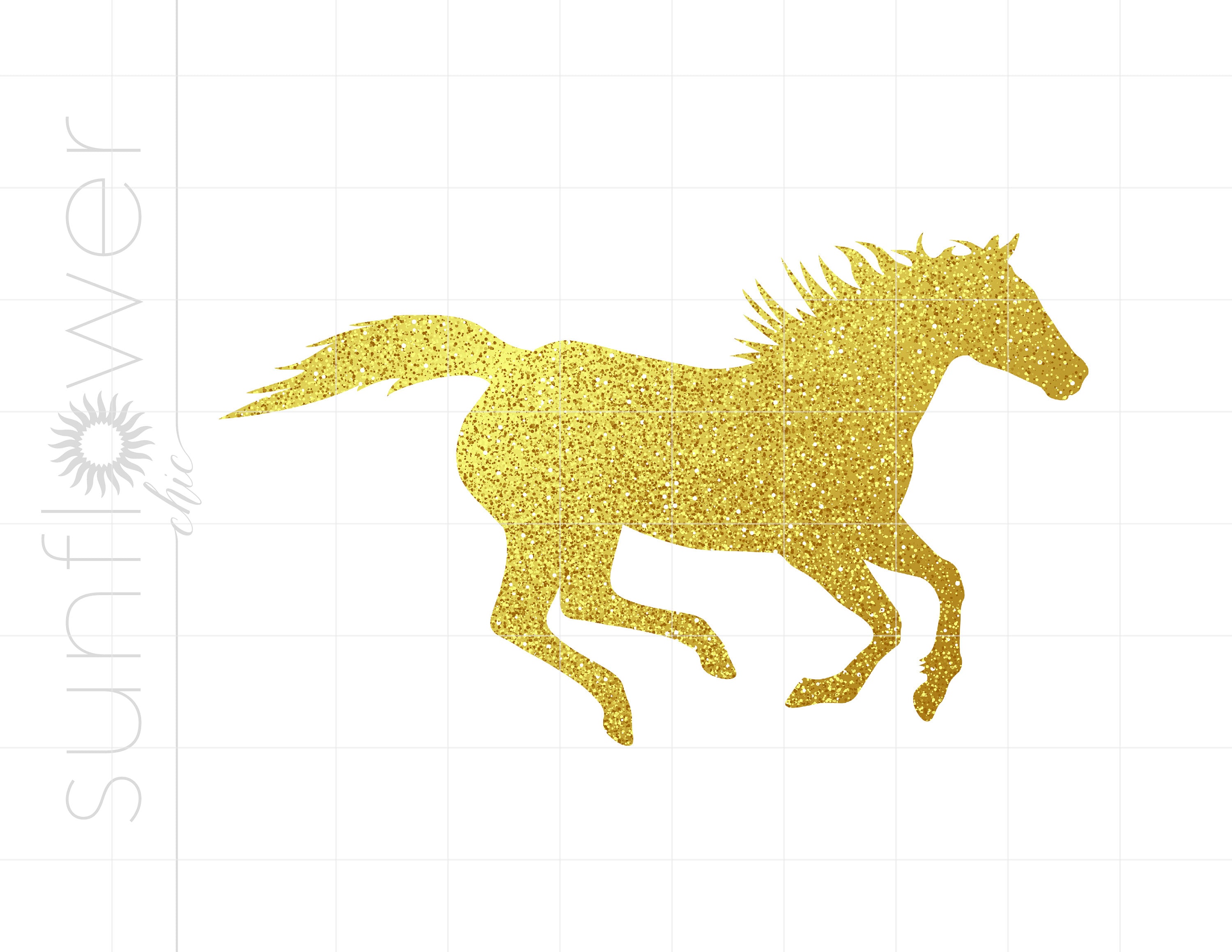Gold Running Horse Print and Cut PNG Download Gold Glitter Running