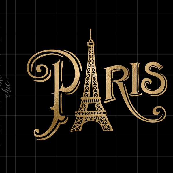 Gold Paris Eiffel Tower Png Downloads | Gold Foil Paris Eiffel Tower Cricut Cut Files Download Vintage Letterhead SC204GF