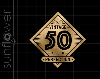 Gold Vintage 50 Png Svg Downloads | Gold Foil 50th Birthday Cricut Cut Files Download | Gold 50th Birthday Clip Art SC778GF