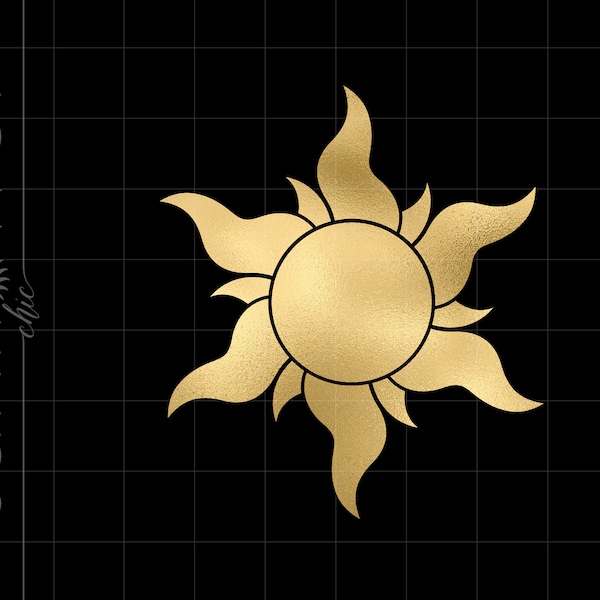 Gold Sun Png Downloads | Gold Foil Rapunzel Sun Cricut Cut Files Download | Gold Sun Clip Art SC655GF