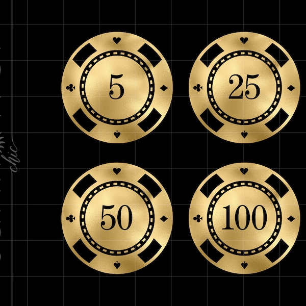 Gold Poker Chips Png Svg Downloads | Gold Foil Poker Chips Cricut Cut Files Download | Gold Casino Poker Chips Clip Art SC1239GF