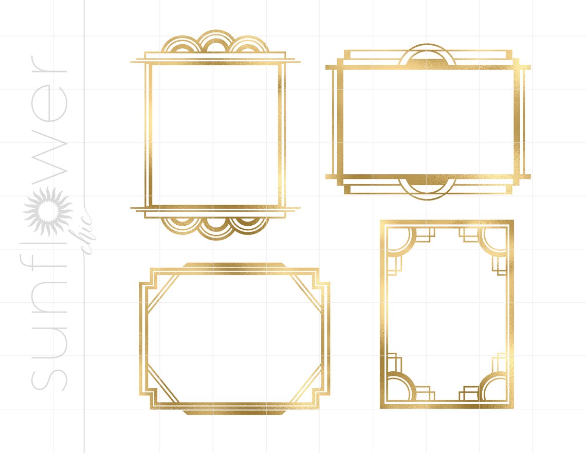 Gold Art Deco Frames Png Svg Clipart Downloads Gold Foil Art Deco Frame