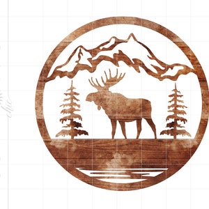 Rustic Moose Art Print and Cut PNG Download | Rustic Wood Moose Monogram Sublimation Design | Cricut Cut Files Instant Download SC1689RW