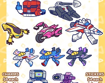 Transformers Alt-Mode Antics - 1.5" Keychains & 3" Vinyl Matte Stickers