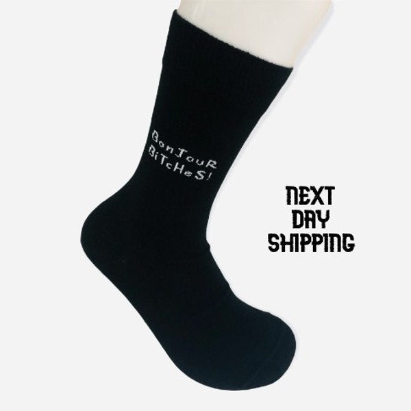 Bonjour Bitches Sock, Socks, Unisex Socks, Best quality Socks, Rustic socks, Uncle socks, Thick Cotton Socks, Humors Sayings socks