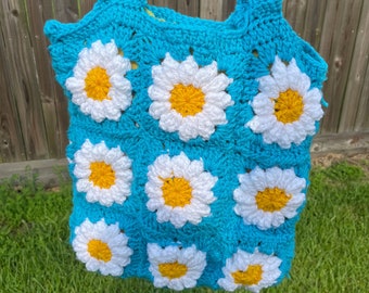 crochet daisy granny square tote