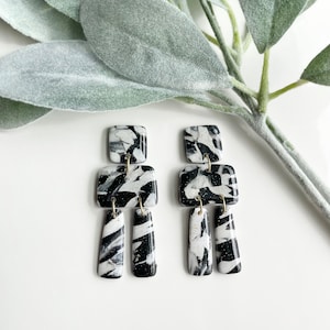 Black and white marbled earrings | polymer clay earrings | handmade | lightweight | statement earrings | hypoallergenic