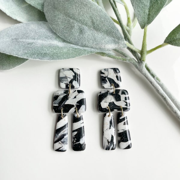 Black and white marbled earrings | polymer clay earrings | handmade | lightweight | statement earrings | hypoallergenic