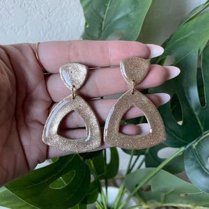 Glittery gold abstract handmade polymer clay statement earrings