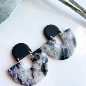 Black and translucent stone earrings | POLYMER CLAY EARRINGS | handmade | lightweight | statement earrings