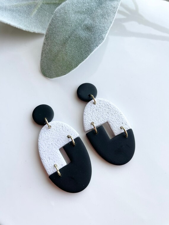 Black and white polymer clay earrings hotsell