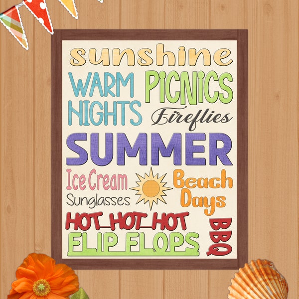 Summer Subway SVG Sign, Summer SVG Laser File, Holiday word art, subway sign, word collage, word art sign, seasonal summer SVG, hostess gift