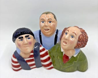 3 THREE STOGES Moe Curly Larry Salt & Pepper Shaker Set (1997) by Clay Art