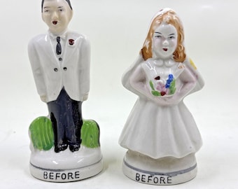 Vintage MCM Before & After Turnabout Bride Groom Salt And Pepper Shaker Novelty