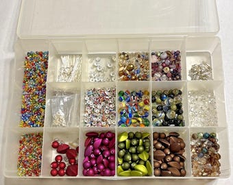 Assorted Beads & Jewelry Making Supplies In Storage Cases Vibrant Colors