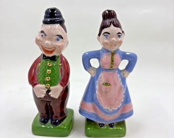 Vintage DOUBLE SIDED Man and Woman Happy Sad Salt and Pepper Shaker Set RARE