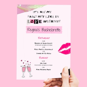 Mean Girls Inspired Bachelorette Itinerary | Instant Digital Download Bachelorette Itinerary | Weekend + Vacation Itinerary Template