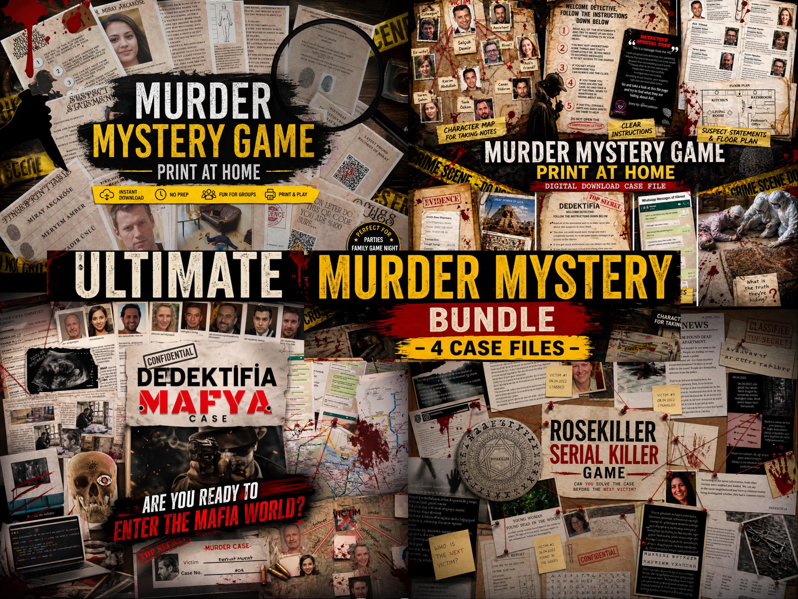 Printable Murder Mystery-game, Pack of 4-unsolved Cold Case Files