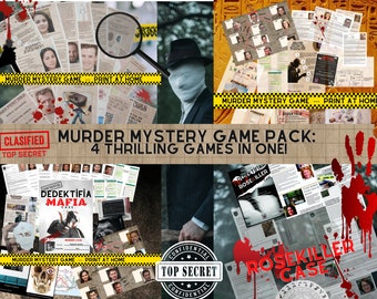 Juego de misterio de asesinato imprimible, paquete de 4 archivos de casos sin resolver, archivo de asesinato de casos sin resolver, juego de detectives, crimen verdadero, caso sin resolver