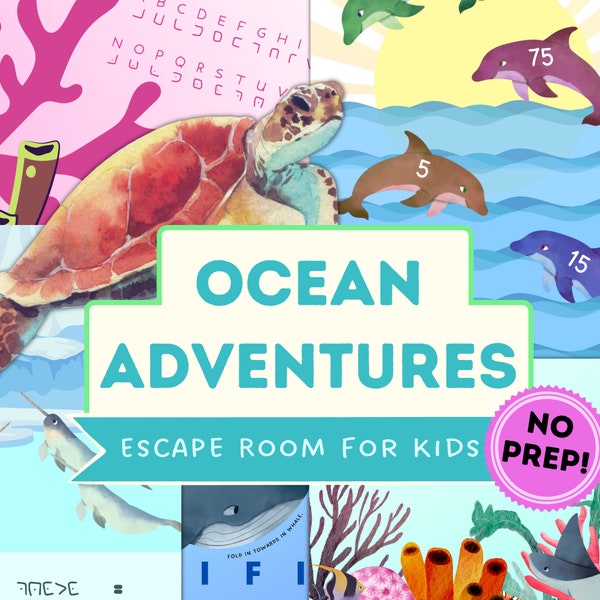 Ocean Animals Escape Room for Kids | Sea Animals Printable Escape Room Game DIY Kit | Kids Ocean Escape Room Kit | Printable Animal Games