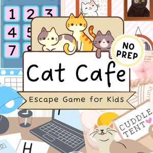 Katzen entkommen Spiel für Kinder | Cat Cafe Druckbare Escape Room Spiel DIY Kit | Kinderzimmer Escape Room Kit | DIY Escape Raum | Party Spiele zum Ausdrucken