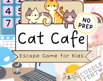 Cat Escape Game for Kids | Cat Cafe Printable Escape Room Game DIY Kit | Kids Escape Room Kit | DIY Escape Room | Printable Party Games