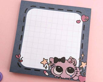 Bloc de notas adhesivas: diseño lindo y malvado de gato rosa