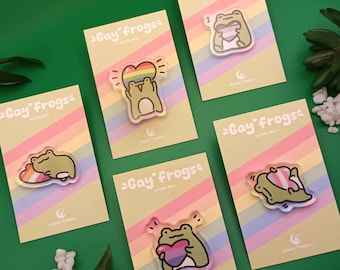 Gay Frog Pins | LGBTQ | Pride Flag Hearts Frog Pins | Lesbian Gay Bi Trans Asexual