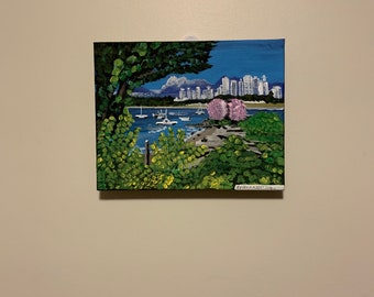Original Acrylic painting 11x14 inches of Kitcilano Beach view in Vancouver, Canada