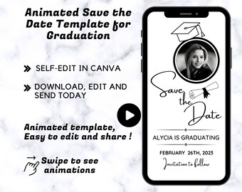 Digital Save the Date Graduation Template Card for texting | Graduation Party Save the Date | Animated Save the Date for Graduation