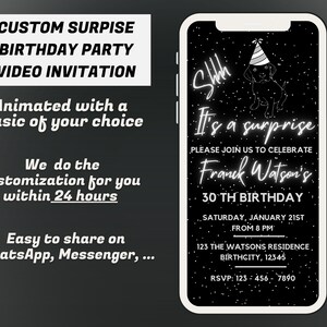 Electronic Birthday Invitation Its a surprise | Custom Birthday Party invite for Dog lovers | Editable Template | 20th 30 th 40th ANY AGE