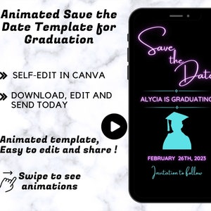 Save the Date Graduation Template for texting | Graduation Party Save the Date | Animated Save the Date | Canva Template | Digital Download
