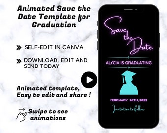 Save the Date Graduation Template for texting | Graduation Party Save the Date | Animated Save the Date | Canva Template | Digital Download