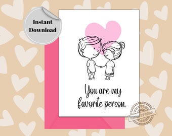 Valentines Day Card for him | Happy Valentines Day Printable Card  | Romantic Card for her | You're my favorite card  | Instant Download