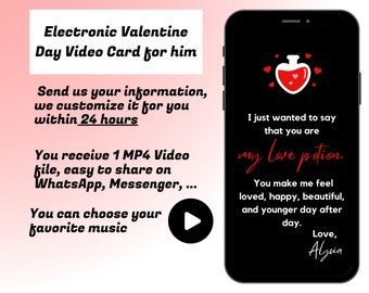 Valentine video Card |  Animated Valentine Card| Valentines Day E-card | Electronic Valentines Animated Card  for him |  Digital Download