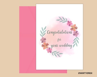 Printable Wedding Congratulations Card  | Wedding Congrats Card | Congratulations for your wedding | Newly Wed Card  |  Instant Download