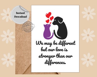 Digital Download Valentines Day Card for him or her | Cat and dog Card |  Printable Valentines Card  |  Anniversary Card | Romantic card