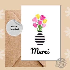 Merci Thank You Cards | Printable Thank you notes | Flower Gratitude Card | Appreciation card  |Thanks card in French| Instant download
