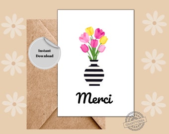Merci Thank You Cards | Printable Thank you notes | Flower Gratitude Card | Appreciation card  |Thanks card in French| Instant download