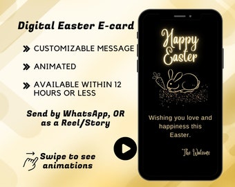 Electronic Happy Easter Card  | Personalized Easter Card | Animated E-Card For texting | Black and Gold Easter Bunny  | Digital Download