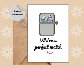 Funny Valentines Day Card for him or her | Sardine Printable Valentines Card  | We're a perfect match | Anniversary Card | Instant Download