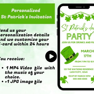 Electronic St Patricks Day Invitation | Digital St Patricks day Party Invite | Shamrock Invitation | St Pattys day Party Video Evite