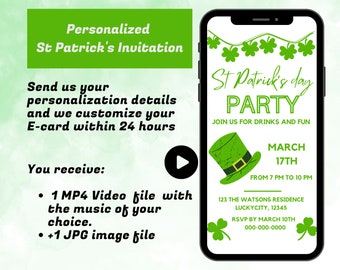 Electronic St Patricks Day Invitation | Digital St Patricks day Party Invite | Shamrock Invitation | St Pattys day Party Video Evite