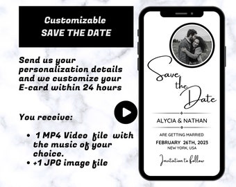 Electronic Save the Date Card | Digital Wedding Save The Date Video With Photo | Personalized Save the Date ECard | Minimalist Save the Date