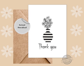Printable Thank You Cards | Thank you note card  | Flower Gratitude Card | Appreciation card  | Foldable Thanks card | Instant download